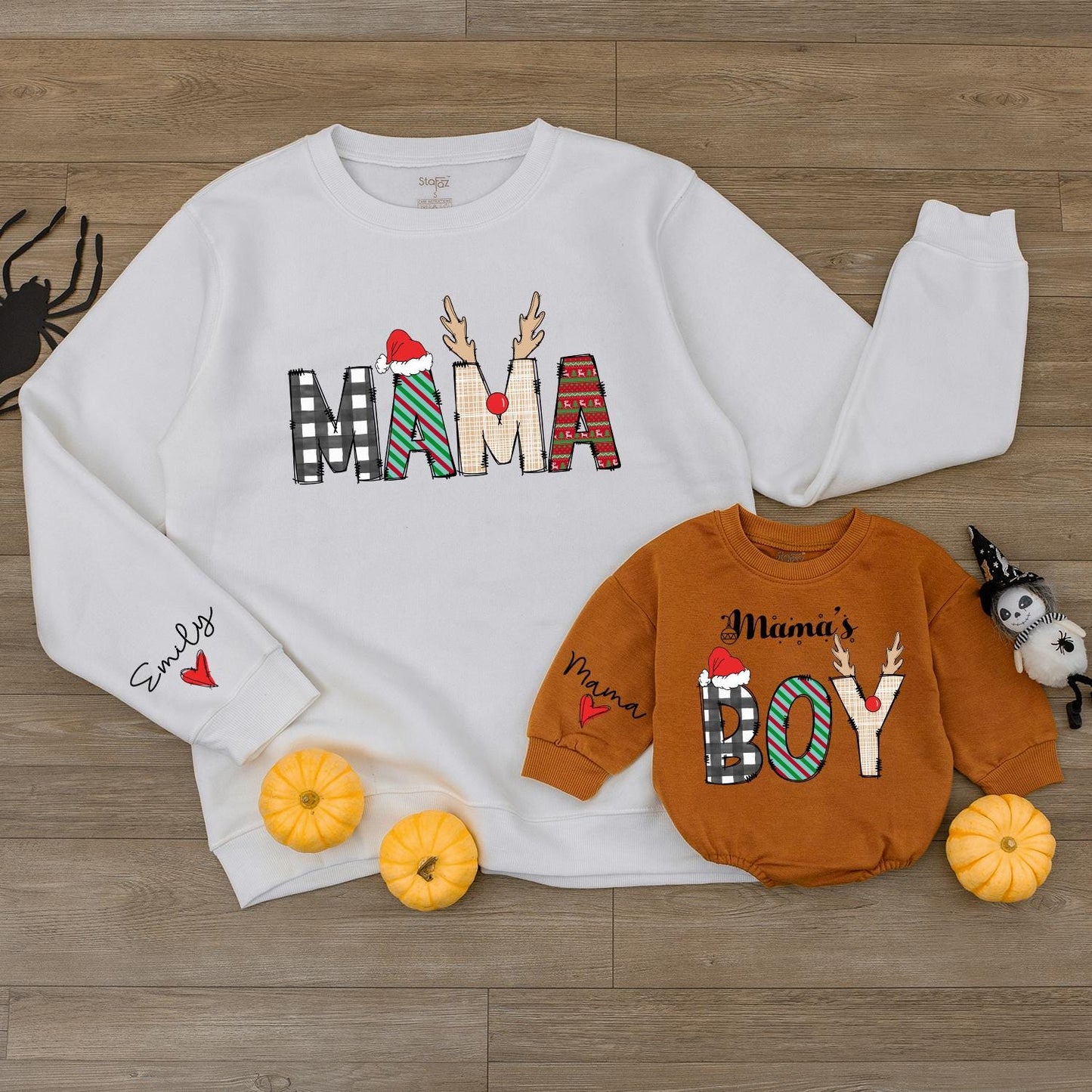 Mama and Mama's Boy Matching Baby Bubble Romper, Adorable First Christmas Bodysuit Newborn Outfit, Mommy Son Holiday Apparel Gift
