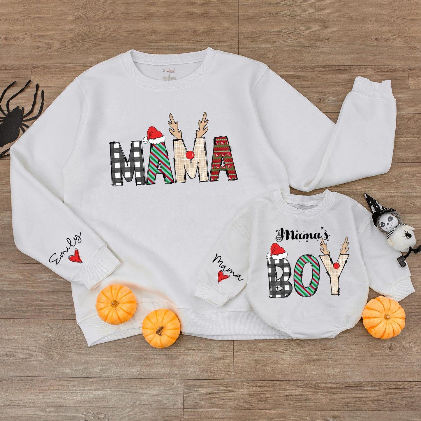 Mama and Mama's Boy Matching Baby Bubble Romper, Adorable First Christmas Bodysuit Newborn Outfit, Mommy Son Holiday Apparel Gift