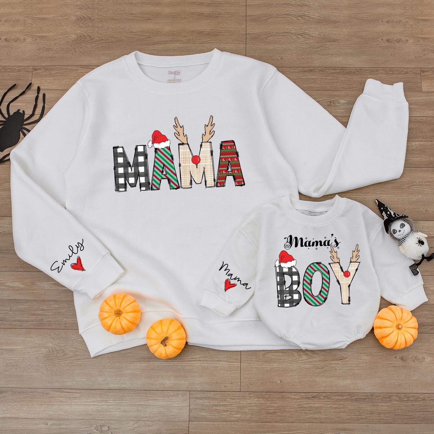 Mama and Mama's Boy Matching Baby Bubble Romper, Adorable First Christmas Bodysuit Newborn Outfit, Mommy Son Holiday Apparel Gift