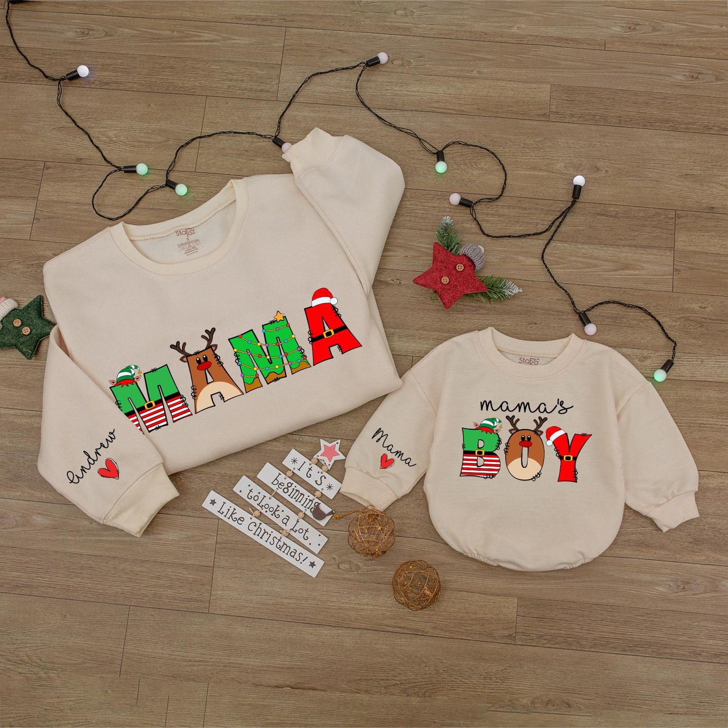 Retro Mama & Son Matching Xmas Outfit | Custom Baby Romper Gift