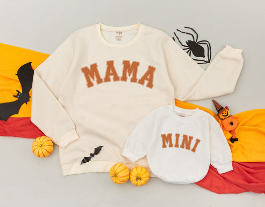 Mama Dada Mini Matching Family Sweatshirts Brown White Outline Classic Fall Holiday Outfits Comfortable Cotton Soft Everyday Wear