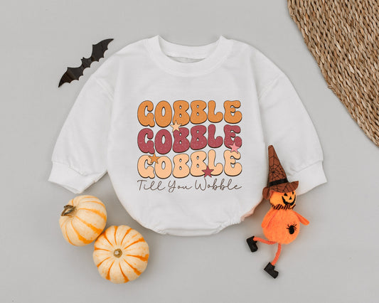 Gobble Til You Wobble Romper, Vintage Thanksgiving Outfit, Retro Fall Baby Clothes, First Thanksgiving Toddler Romper, Festive Newborn Gift 139 chars