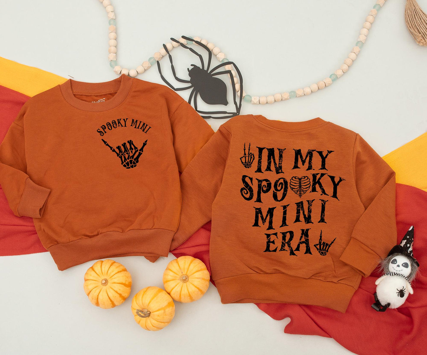 Spooky Mama & Mini Era Matching Sweatshirts Retro Skeleton Hand Halloween Family Outfits Cozy Spooky Season Gift