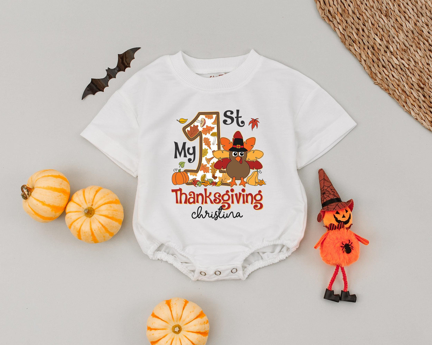 Custom Name Thanksgiving Romper - Baby Fall Outfit Halloween Bodysuit