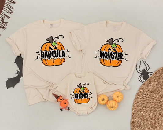 Dadcula Momster Halloween Matching Family Shirts Vintage Pumpkin Birthday Outfit Fall Costume Black Bats Design Boo Spooky Season One Spooky Dude Outfit 134c