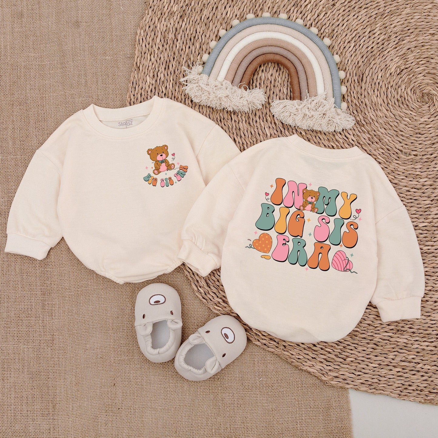 In My Big Sis Era Pastel Baby Outfit Sweatshirt Bubble Romper Cute Teddy Bear Design Bubbly Font Newborn Boy Girl Clothes Comfortable Infant Bodysuit Unique Shower Gift