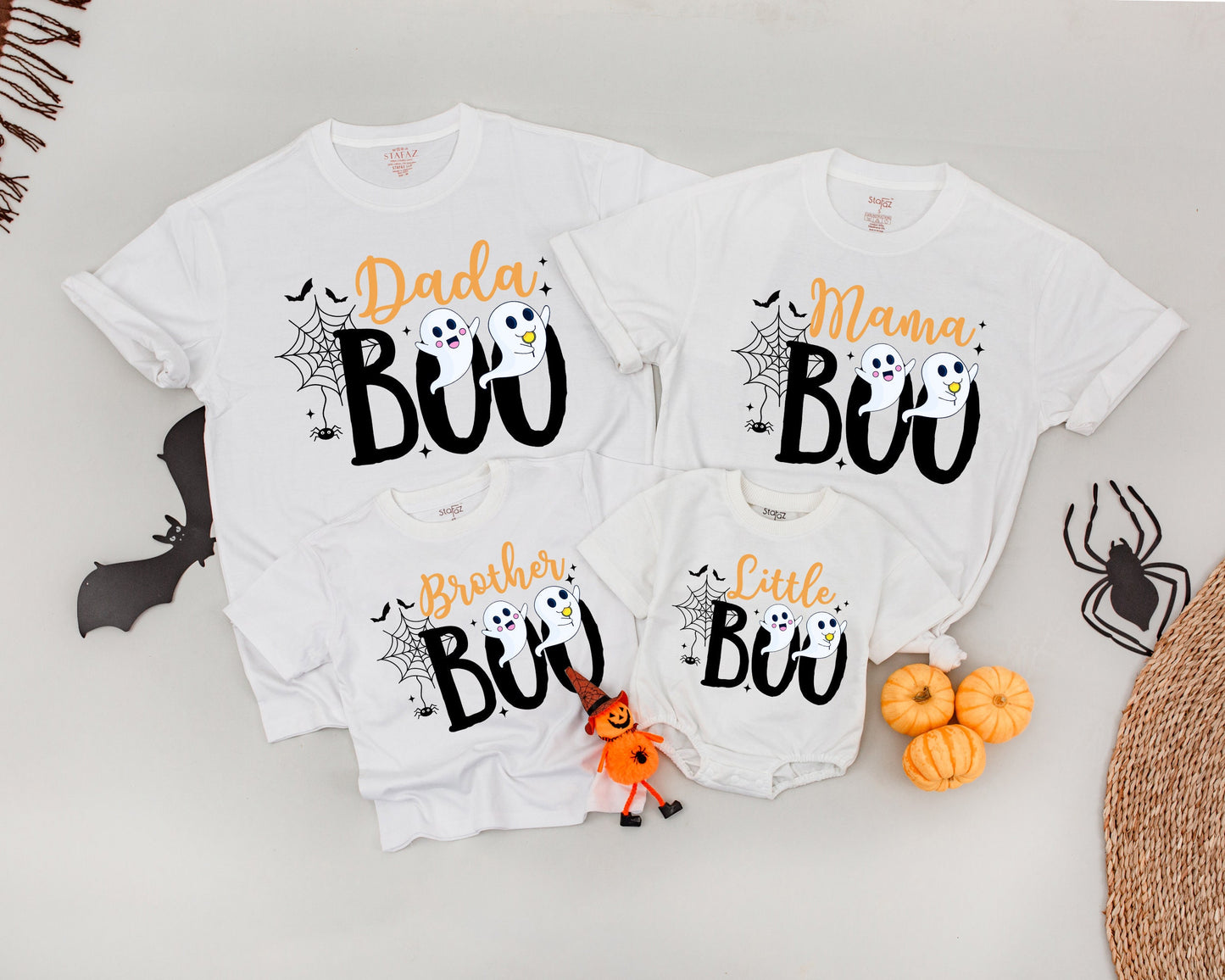 Boo Family Halloween Shirts: Cute Ghost Outfit for Baby, Dada, Mama & Little Boo! Matching Halloween Costume - Fun Orange & Black Fall Outfit (137 chars)