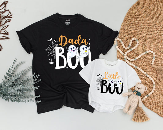 Boo Family Halloween Shirts: Cute Ghost Outfit for Baby, Dada, Mama & Little Boo! Matching Halloween Costume - Fun Orange & Black Fall Outfit (137 chars)