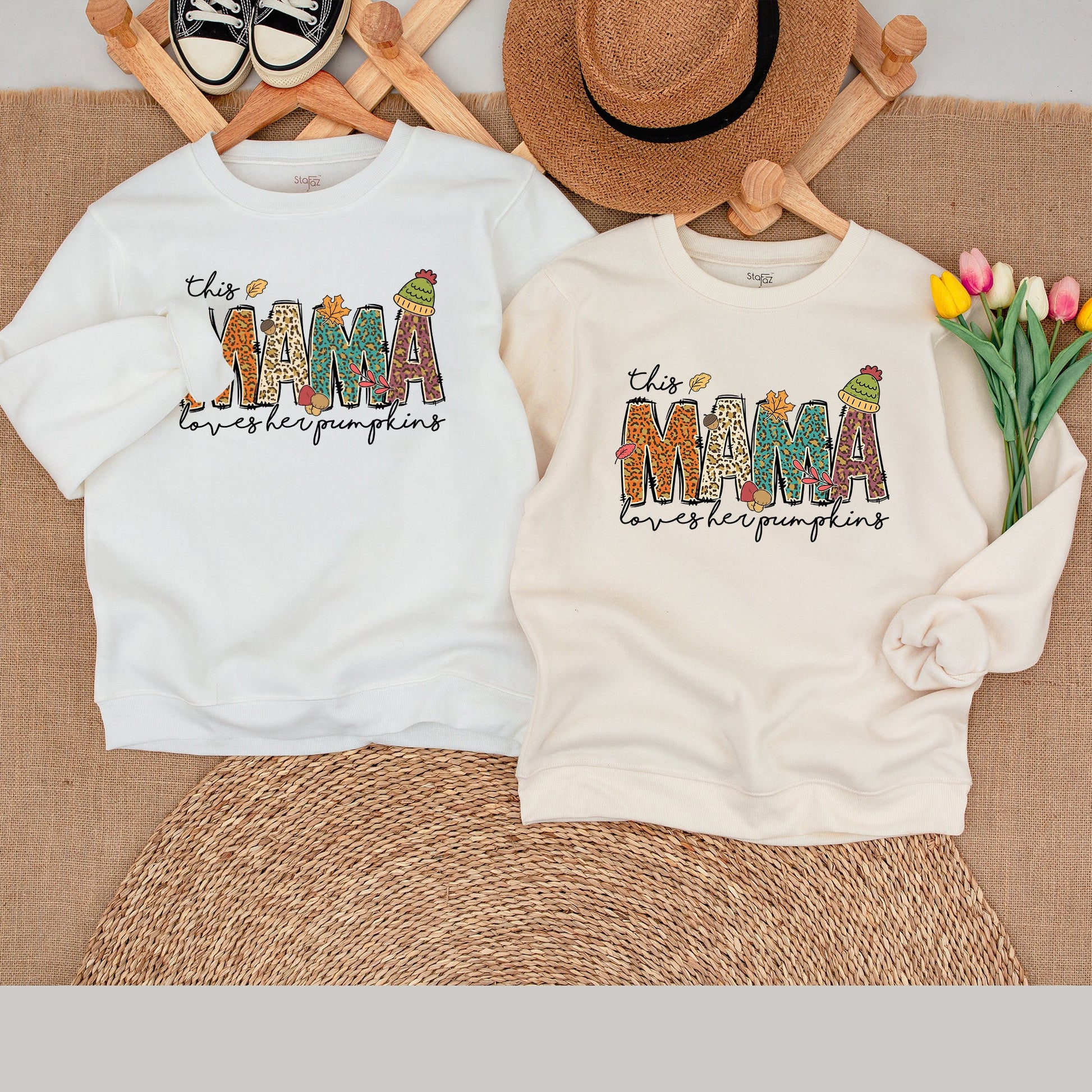 This Mama Loves Her Pumpkins Sweatshirt Autumn Vibes Personalized Mama Gift with Kid Names Cozy Fall Vibes