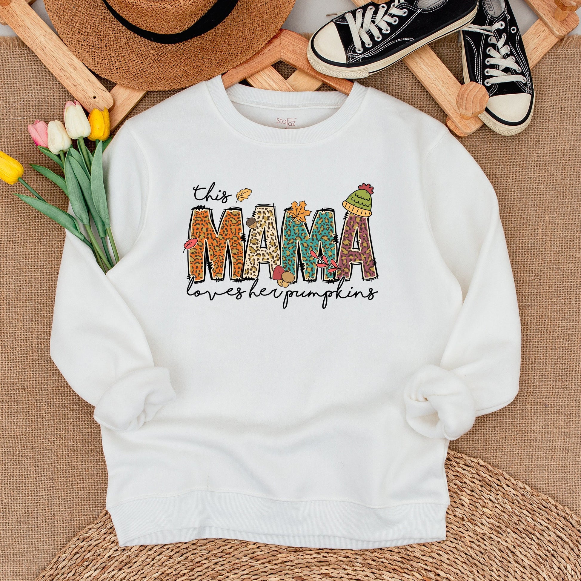 This Mama Loves Her Pumpkins Sweatshirt Autumn Vibes Personalized Mama Gift with Kid Names Cozy Fall Vibes