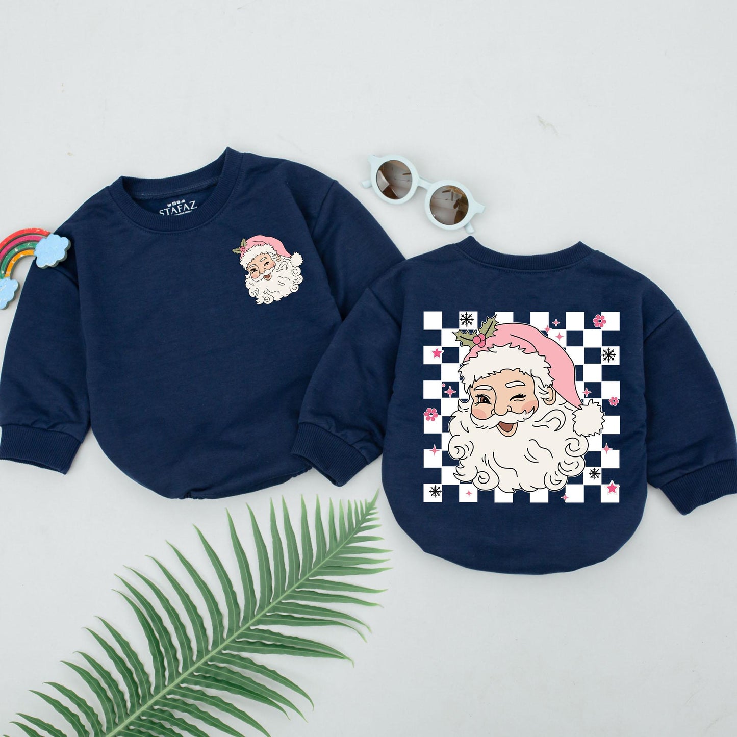 Pink Retro Santa Romper for Girls – Baby Shower & Xmas Outfit