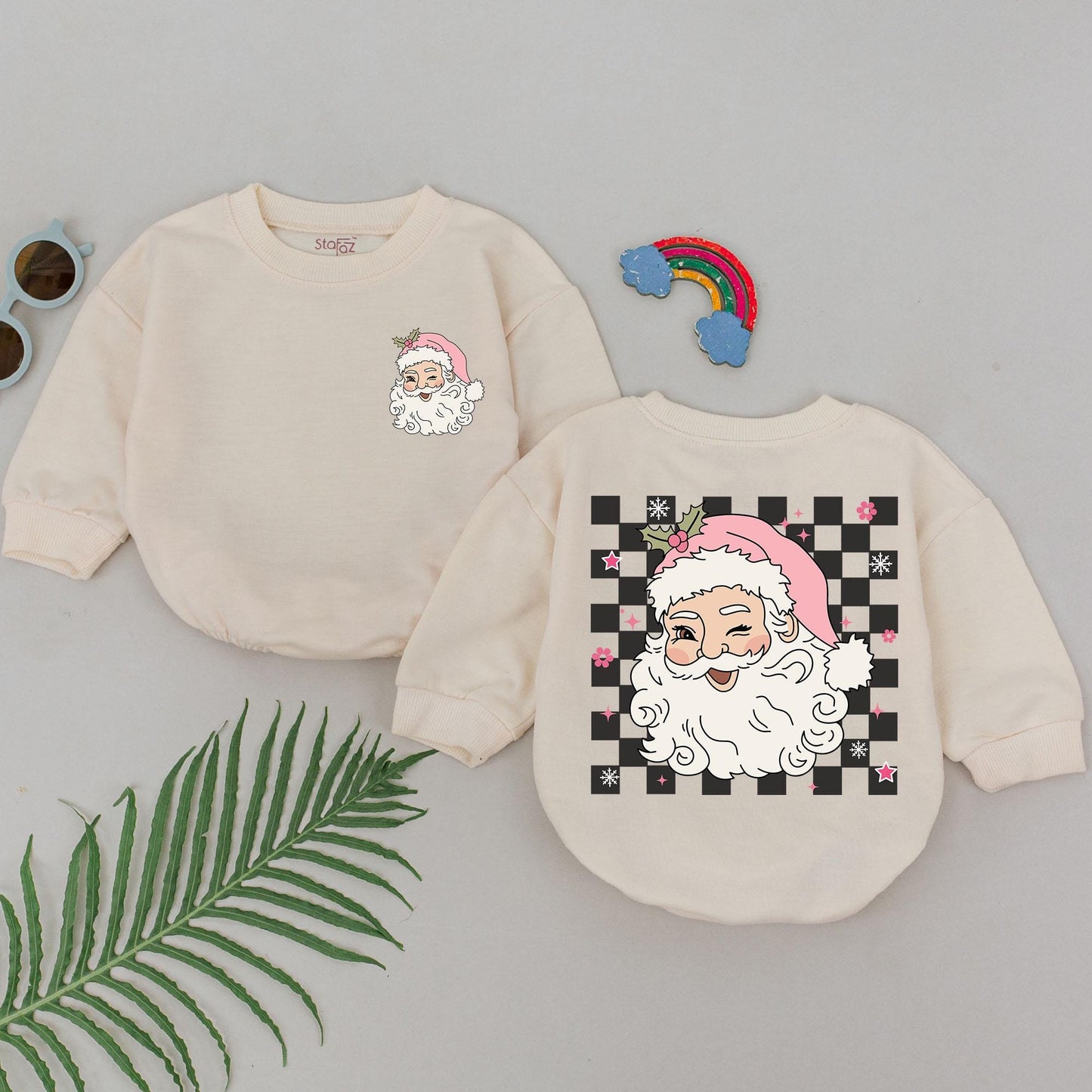 Retro Santa Baby Romper Pink Hat Outfit, My 1st Christmas Clothes, Vintage Xmas Newborn Girl Romper, Baby Shower Gift, Mommy and Me Clothes 137 chars