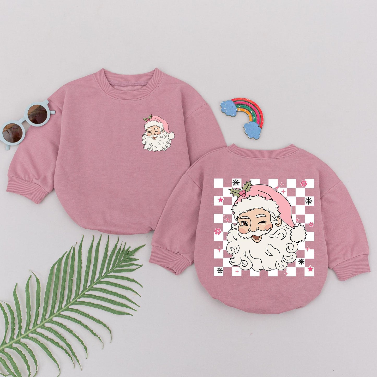 Pink Retro Santa Romper for Girls – Baby Shower & Xmas Outfit