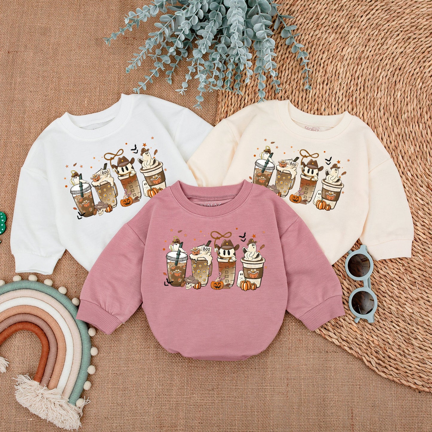 Spooky Coffee Western Romper - First Halloween Baby Outfit