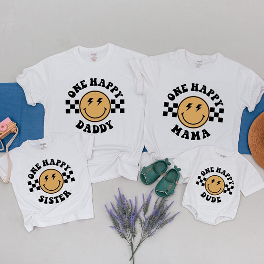One Happy Dude Retro Birthday Shirt Family Matching Outfit Daddy Sister Mama Gift