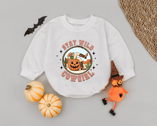 Retro Cowgirl Halloween Romper – Pumpkin Baby Bodysuit Costume