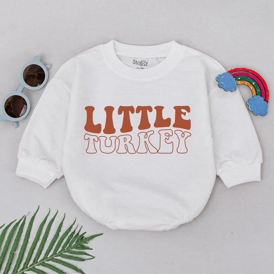 Retro Little Turkey Romper Baby Outfit First Thanksgiving Gobble Gobble Cute Vintage White Text Infant Fall Announcement Gift