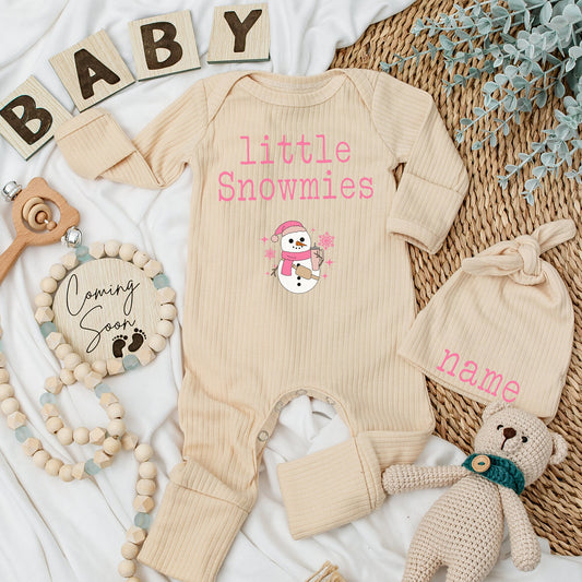 Little Snowmies Baby Romper - Cute Winter Outfit for Baby Boy or Girl with Snowman Design - Soft Newborn Gift & Coming Home Outfit, Christmas Baby