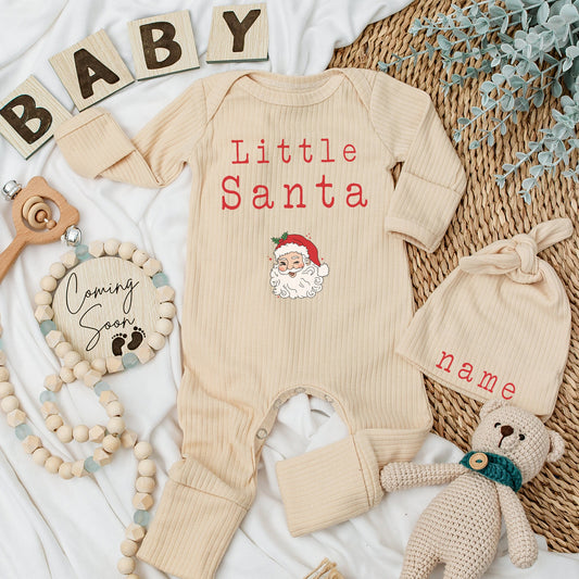 Little Santa Romper Cute Baby Long Sleeve Outfit Soft Going Home Newborn Gift Baby Shower Christmas Santa Baby Stars Whimsical Cartoon