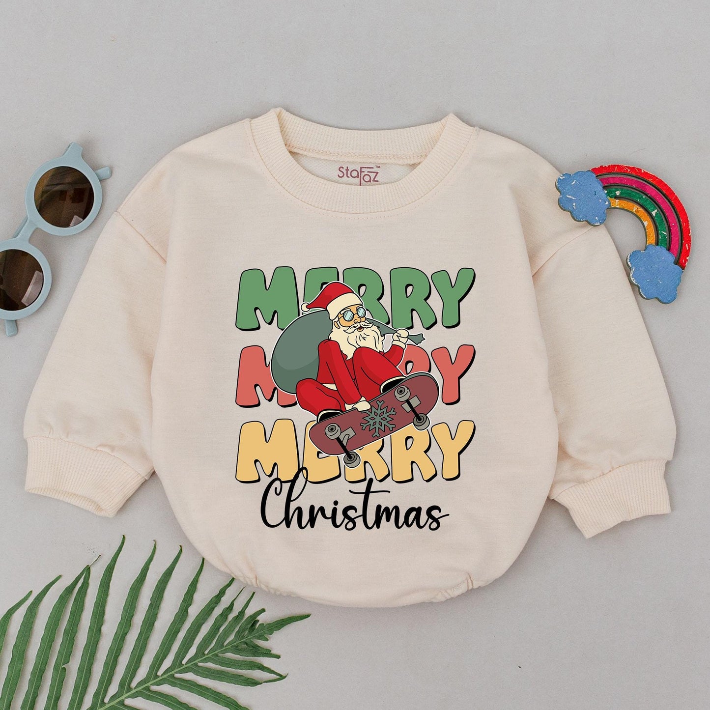 Retro Xmas Santa Romper, 1st Christmas Outfit, Baby Gift Set