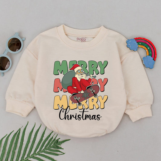 Retro Xmas Santa Romper, 1st Christmas Outfit, Baby Gift Set