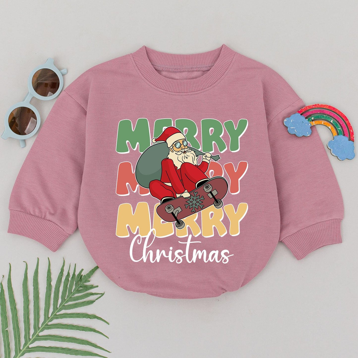 Retro Xmas Santa Romper, 1st Christmas Outfit, Baby Gift Set