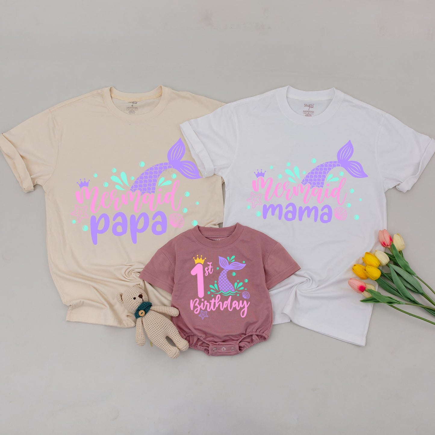 Mermaid Family Birthday Tops, Personalized 1st Birthday Sea Outfit