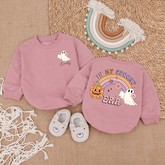 Sweet Spooky Era Ghost & Rainbow Baby Romper Soft Retro Halloween Infant Girl Clothes First Halloween Outfit Toddler
