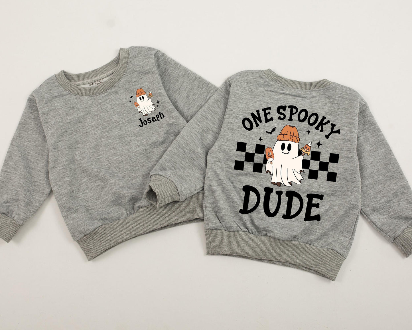 Personalized One Spooky Dude Sweatshirt Baby Boy First Halloween Outfit, Ghost Beanie & Candy Corn Design, Spooky Season, Coming Home