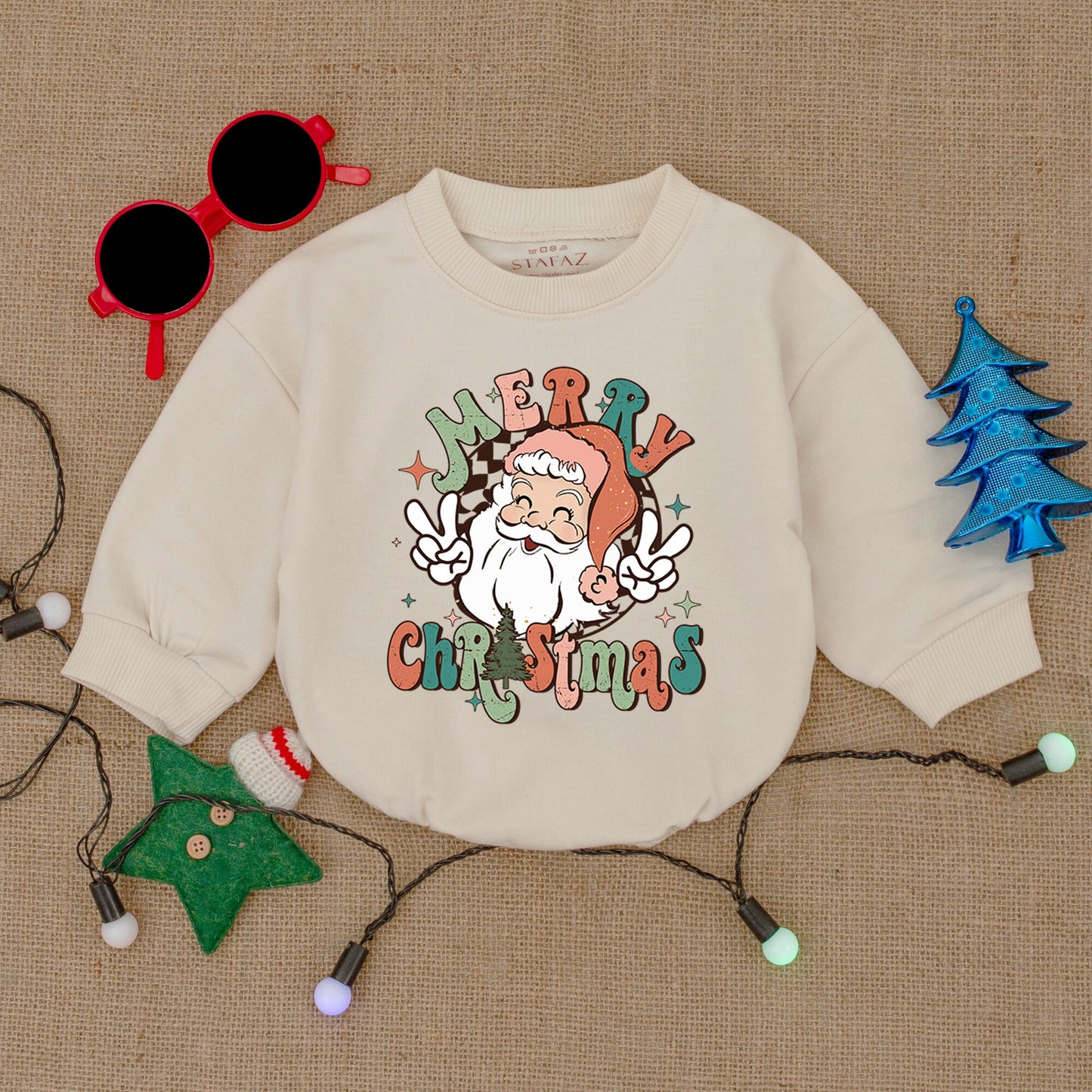 Cozy Christmas Bubble Romper, Retro Baby Outfit, Gift for Baby