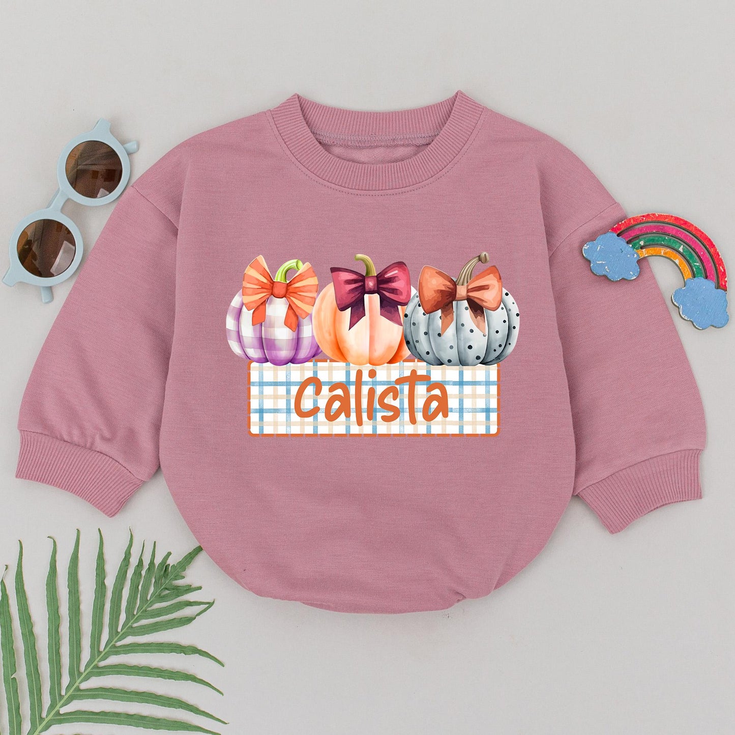 Calista Pumpkin Romper Personalized Little Pumpkin Bodysuit for Girls First Thanksgiving Birthday Gift Cute Fall Outfit