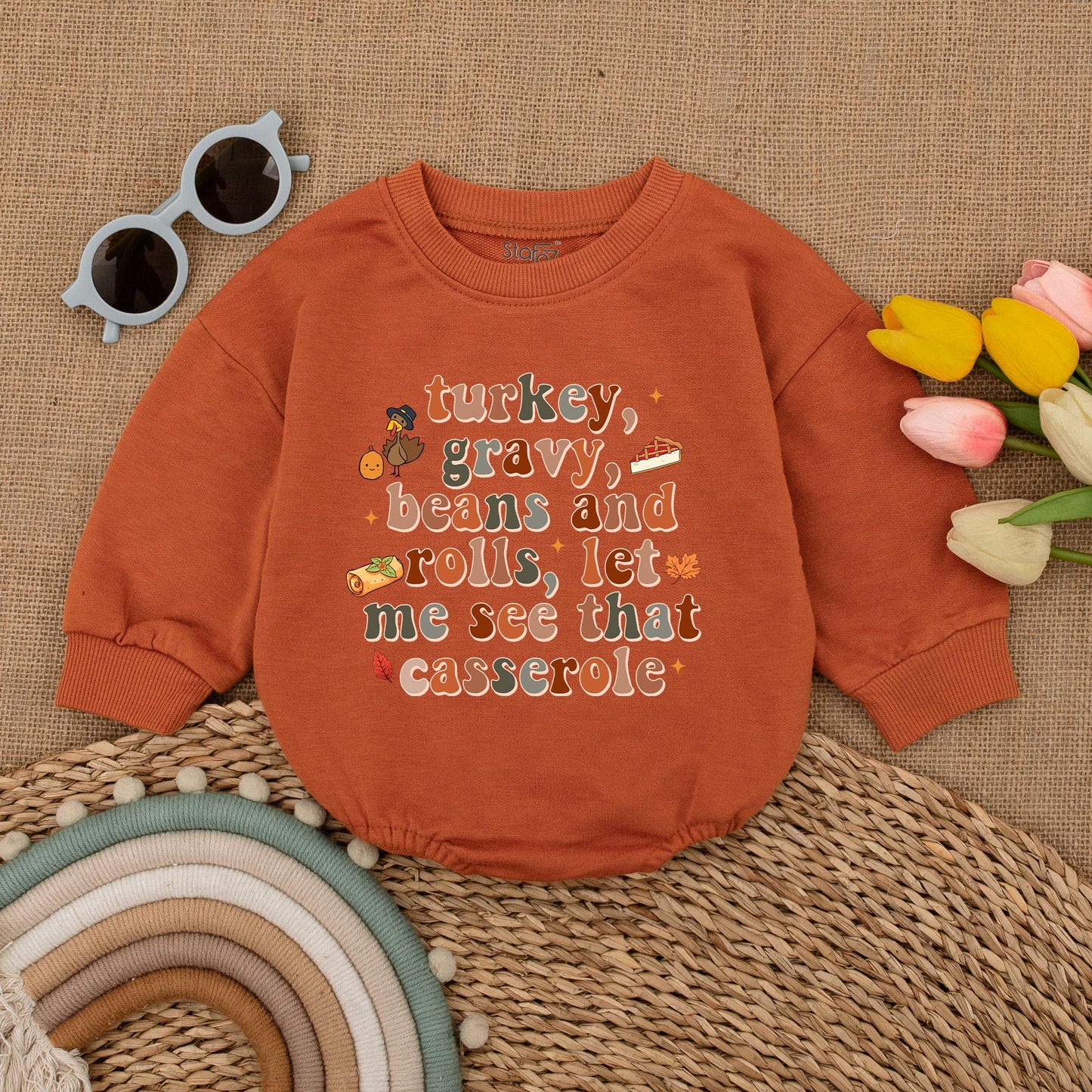 Turkey Gravy Beans & Rolls Thanksgiving Baby Romper Fall Outfit Pumpkin Baby Clothes First Thanksgiving Baby Bodysuit