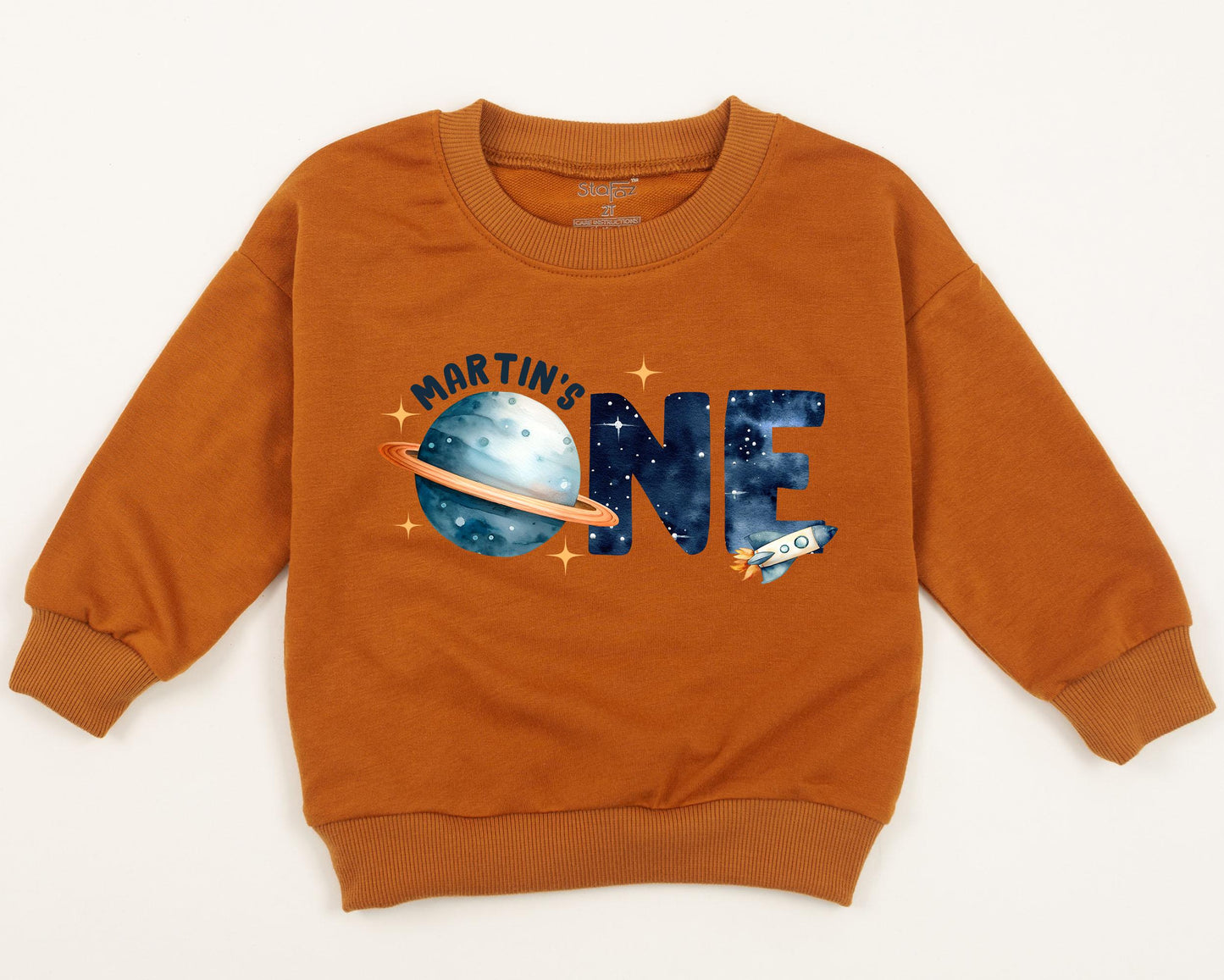 Martin's One Space Birthday Sweatshirt, First Trip Around The Sun Outfit, Starry 1st Birthday Boy Clothes, Rocket Ship Tee, Watercolor Astronaut Party 139