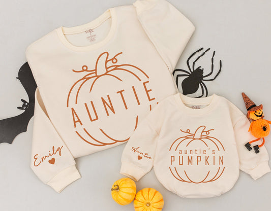 Matching Auntie & Me Pumpkin Patch Sweatshirts, Auntie's Pumpkin Fall Outfit, Niece Gift, Custom Sleeve Heart, Thanksgiving Shirts, Soft & Comfy 139 chars