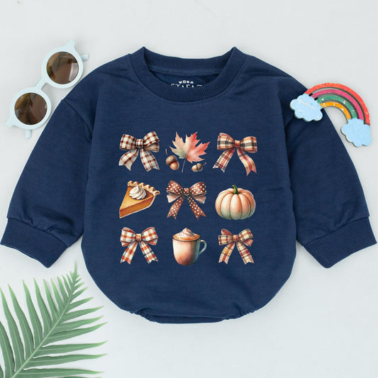 Autumn Pumpkin Spice Romper, Thanksgiving Outfit for Newborn Girls