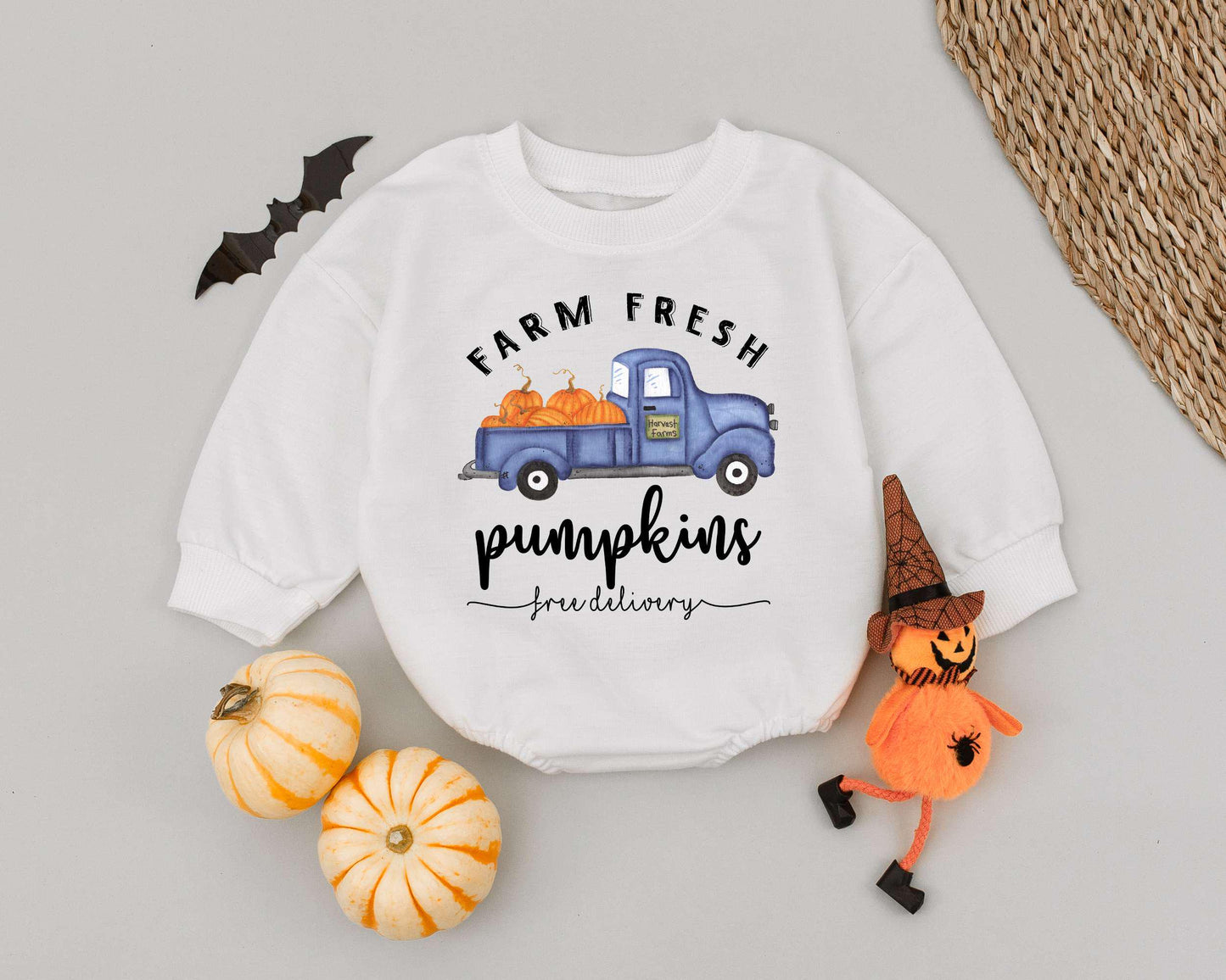 Cute Retro Halloween Romper: Farm Fresh Pumpkin Baby Outfit