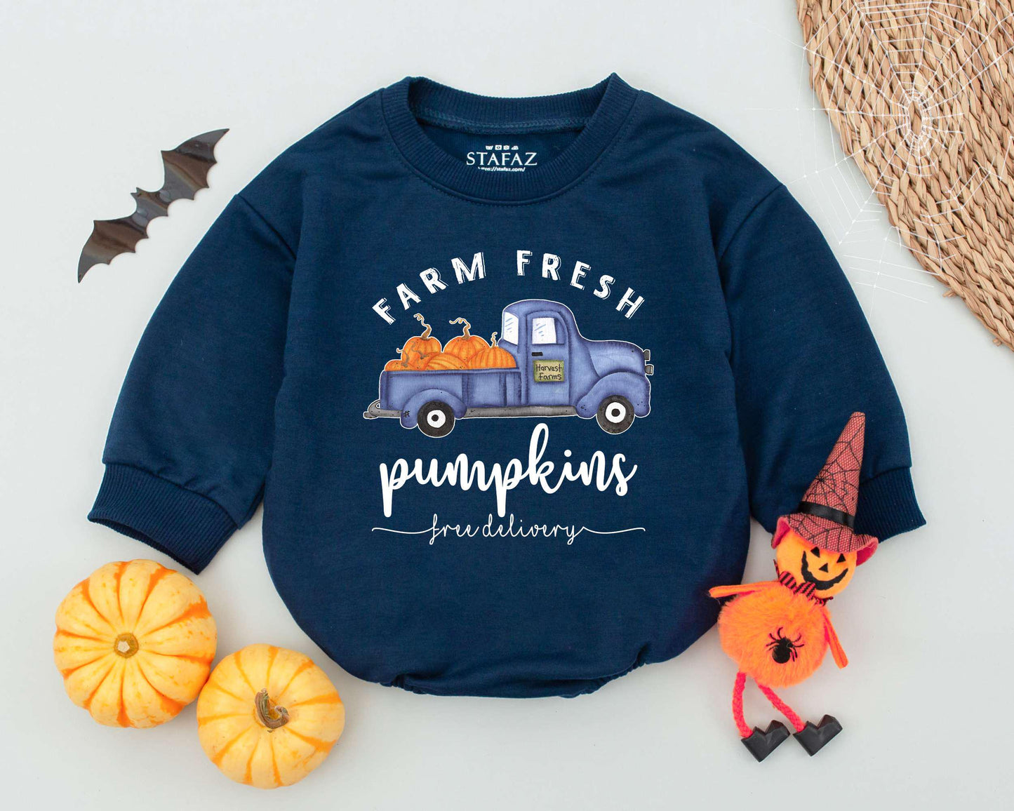 Cute Retro Halloween Romper: Farm Fresh Pumpkin Baby Outfit
