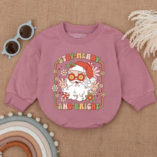 Merry Bright Santa Bubble Romper - Retro Christmas Baby Bodysuit