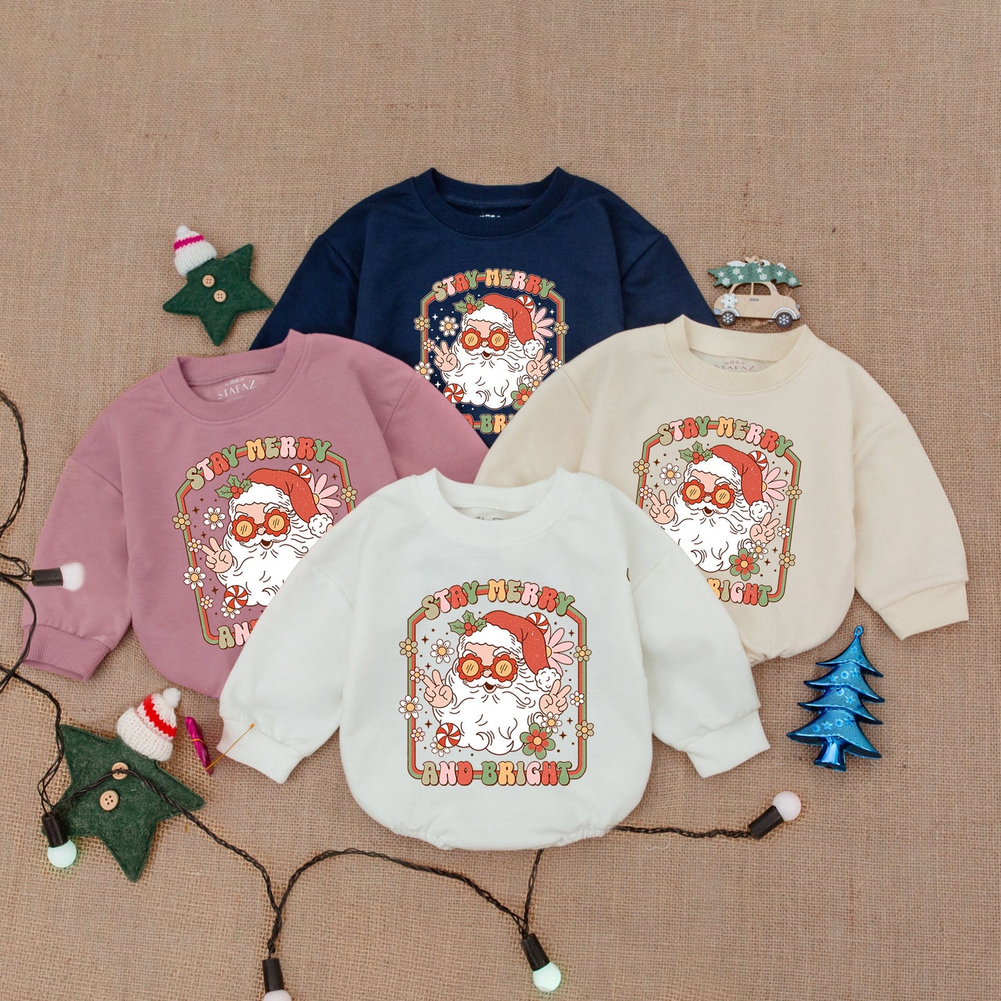 Merry Bright Santa Bubble Romper - Retro Christmas Baby Bodysuit
