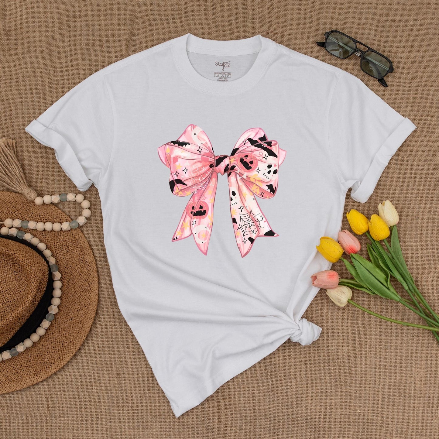 Pink Ghost Bow Tee, Cute Halloween Shirt, Spooky Vibes, Gift for Her