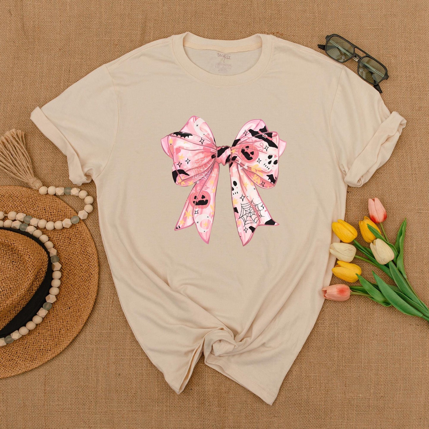Pink Ghost Bow Tee, Cute Halloween Shirt, Spooky Vibes, Gift for Her