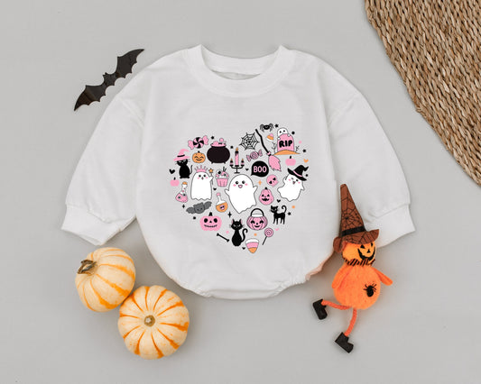 Pink Halloween Baby Romper Cute Ghost Pumpkin First Halloween Outfit Whimsical Black Cat Candy Spooky Vibes Toddler Infant Bodysuit Fall Baby Shower Gift