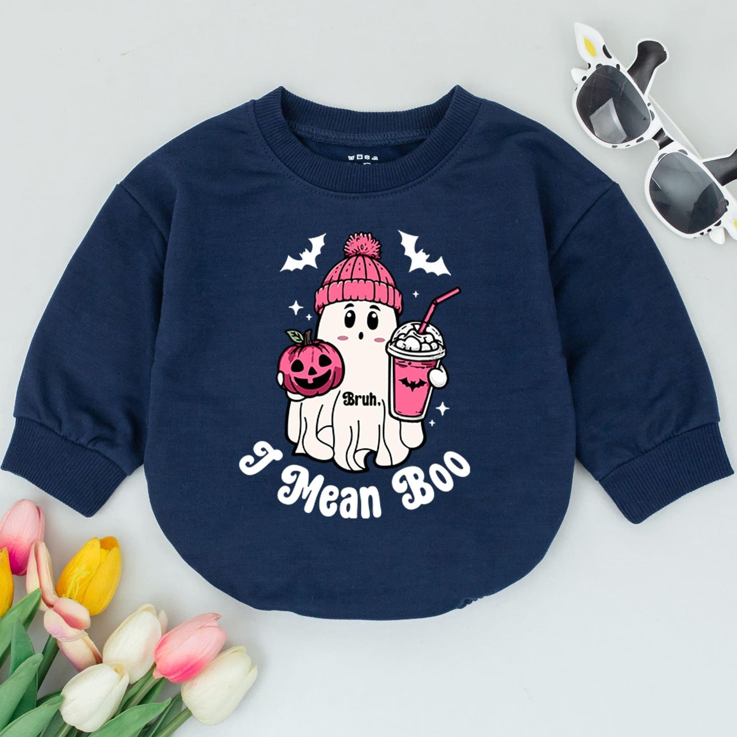 Funny Cute Ghost Bruh I Mean Boo Halloween Baby Romper Pink Hat Pumpkin Milkshake Bats Infant Bodysuit Soft Fall Outfit