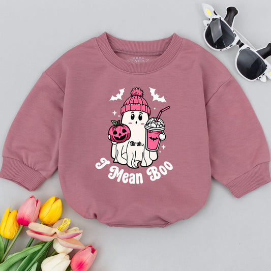 Funny Cute Ghost Bruh I Mean Boo Halloween Baby Romper Pink Hat Pumpkin Milkshake Bats Infant Bodysuit Soft Fall Outfit