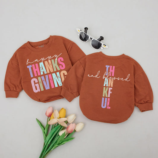 Thankful & Blessed Thanksgiving Baby Romper for Fall Celebrations