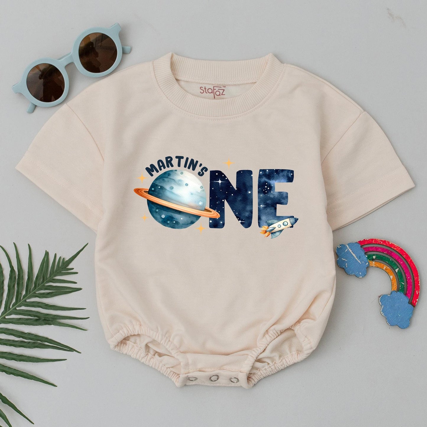 First Trip Around The Sun Romper, Space One Birthday Outfit, 1st Birthday Boy, Newborn Astronaut Outfit Short Sleeve, Party Bodysuit, One Candle Cute