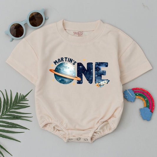 First Trip Around The Sun Romper, Space One Birthday Outfit, 1st Birthday Boy, Newborn Astronaut Outfit Short Sleeve, Party Bodysuit, One Candle Cute