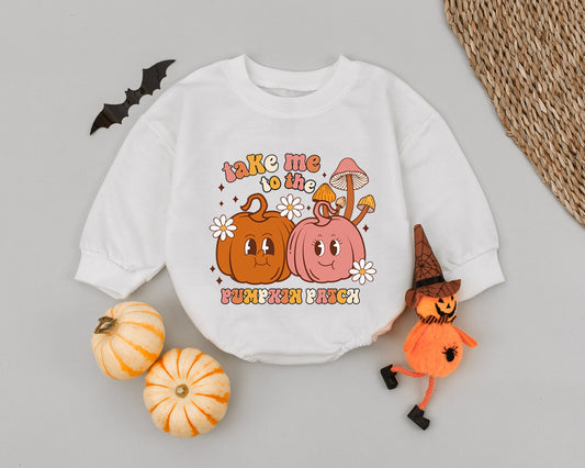 Groovy Pumpkin Patch Baby Romper - First Thanksgiving Fall Outfit
