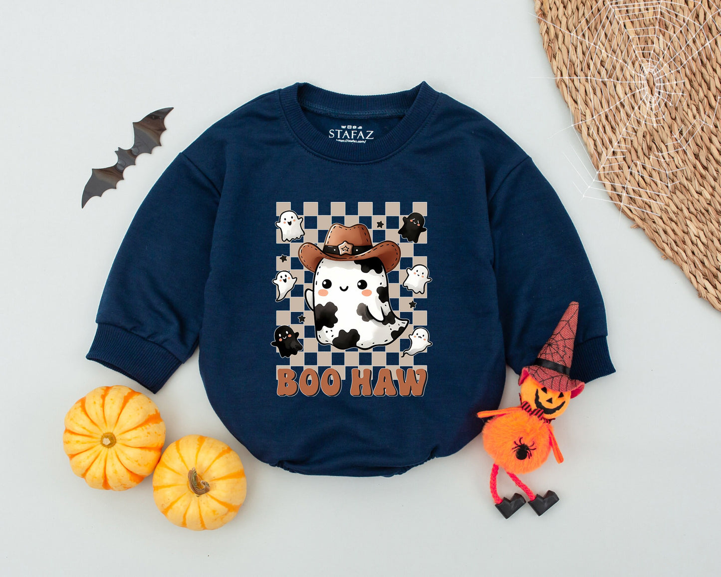 Retro Cowboy Ghost Baby Romper – First Halloween Bodysuit