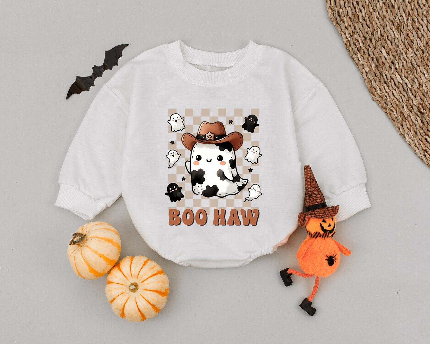 Retro Cowboy Ghost Baby Romper – First Halloween Bodysuit
